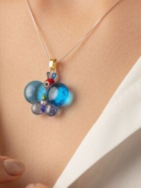 Antica Murrina Venezia Murano Glass Vintage Sterling Silver Butterfly Necklace